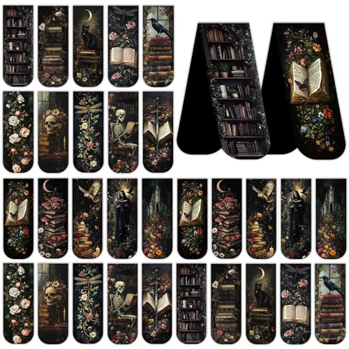 Dark Academia Magnetic Bookmarks: 30 PCS Gothic Witchy Vintage Book Marks, Skull Cat Rose Owl Bookmark for Book Lovers, Readers and Students, Perfect Gifts for Women Men - style: Dark Academia