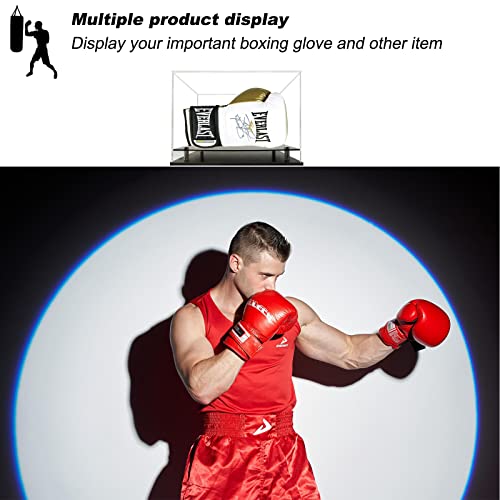 Clear Boxing Glove Display Case,Self-Assembly Acrylic Baseball Glove Display case for Full Size,Football Glove Display Case Holder Showcase.Baseball Mitt Ball Display Case with Black Base Riser Stand - size: Boxing Glove Display Case