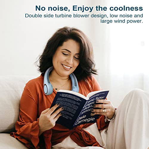 CIVPOWER Neck Fan: Portable Personal Neck Cooling Rechargeable Bladeless Fan - Hands Free 3 Speed 4000 mAh Battery USB Operated Wearable Headphone Design - Gift for Men Women Outdoor (Light Blue) - color: Light Blue