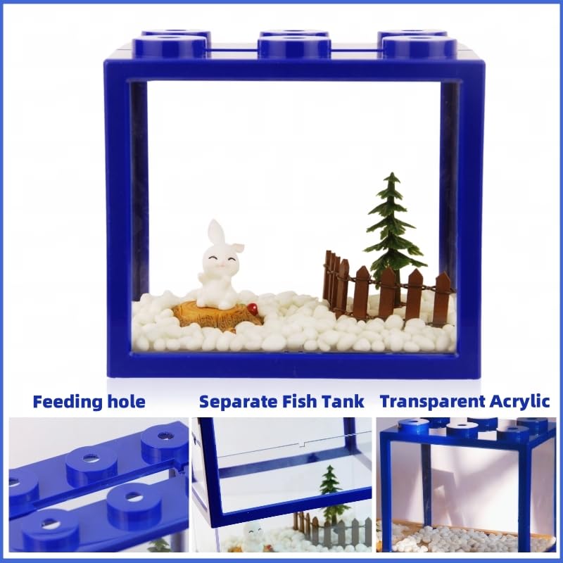 Small Betta Fish Tank, Stackable Mini Aquarium Tank Kit with Aquarium Gravel & Forest Micro Landscape, 0.6 Gallon Acrylic Cube Fish Bowl for Sea Monkeys Shrimp Snails (Blue) - color: Blue