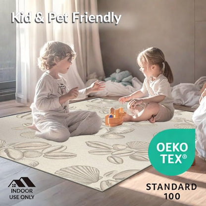 6'x9' Washable Beachy Shell Area Rug, Sand Non-Shedding Pet Friendly Room Rug Foldable Easy Care Carpet for Queen Size Bedroom, Under Bed, Master Suite | Ref:1903051 - color: Beige/Pattern 13, size: 6' x 9' (Rectangular)