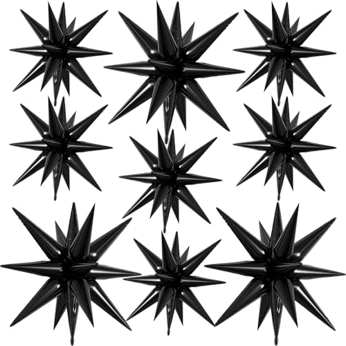 9Pcs Black Star Balloons, Large Explosion Spike Foil Balloons Party Decor - color: Black