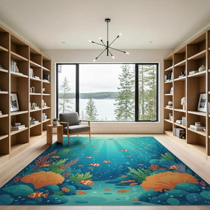 9'x12' Washable Flatwoven Rug, Teal Graphic Bubble Stain Resistant Massive Carpet for Dining Room, Basement, Large Office, Non-Slip Chair-Friendly Mat | Ref:1910466 - color: Blue/Pattern 40, size: 9' x 12' (Rectangular)