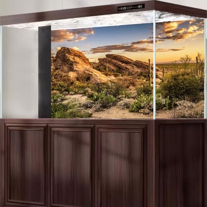 Sunset Rock Mountain Aquarium Background Stunning Towering Saguaro Cacti Vibrant Desert Reptile Tank Background Desert Barren Thorns Fish Tank Backgrounds Sunrise Gobi Terrarium Backgrounds 24x16in - color: Brown, size: 24(W)x16(H)in