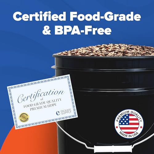 5 Gallon Plastic Bucket with Airtight Lid | Made in USA | Food Grade Bucket | BPA-Free | Heavy Duty 90 Mil All Purpose Pail | One 12" Rubber Mallet & One Lid Opener Included | 1 Pack - color: Black, size: 1 Pack