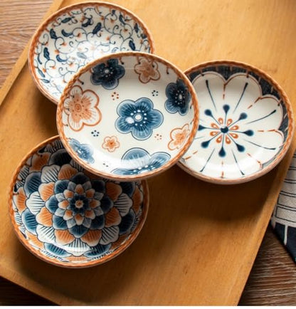 4 Pack 3 oz Small Soy Sauce Dish Ceramic Dipping Sauce Bowls | Japanese Style/Cute/Mini Dipping Bowls for Sushi,Side Dish,Ketchup,Dips,Condiment,Snack/BBQ Party/Stackable - color: Brown