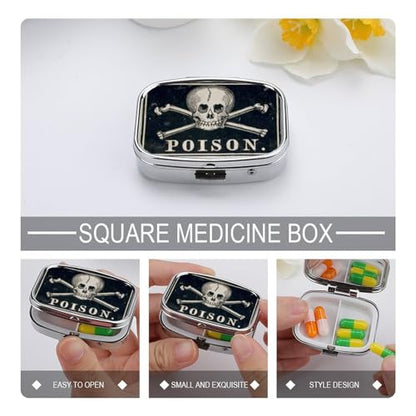 Metal 2 Compartment Pill Organizer Travel Friendly Portable Compact Pill Box Cute Pill Case to Hold Vitamins,Fish Oil,Supplements,Meds,Tablet for Purse,Pocket. (A Skeleton with a Black Background) - color: A Skeleton With a Black Background