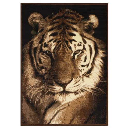 United Weavers Legends Area Rug 910-02450 Tiger Portrait Nature Tiger 5' 3" x 7' 2", Rectangle, Black - color: Multi Color, size: 5'3" x 7'2" (Rectangular)
