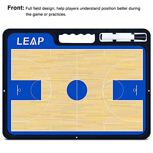 LEAP Coach Board Premium Tactical Clipboard Two Sides with Full & Half Court Dry Erase Marker Board for Basketball, Baseball, Soccer, Football, Hockey - color: Basketball Board