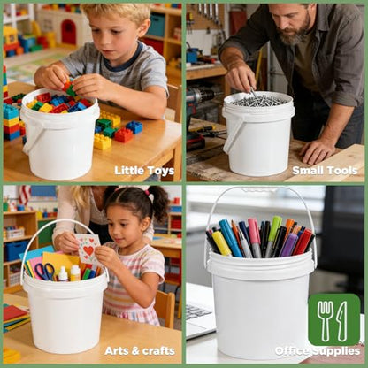 4 Pack 1.3 Gallon White Plastic Storage Buckets with Screw Lids, Food Grade Container with Measurement Markings, Reusable Small Container - color: White, size: 4pack 1.3 Gal