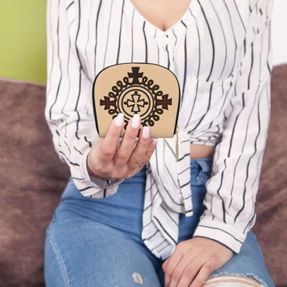 Ethiopian Cross RFID Blocking Semi Circle Card Holder PU Leather Zipper Wallet Pouch Keychain Bag for Women Men, Slim Small Credit Card Case Organizer with 12 Slots - color: Ethiopian Cross2