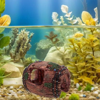 PRETYZOOM Realistic Resin Aquarium Barrel Fish and Shrimp Hideout Shelter, Large Red Solo Barrel Ornament for Freshwater Tank Decoration and Aquatic Pet Resting House