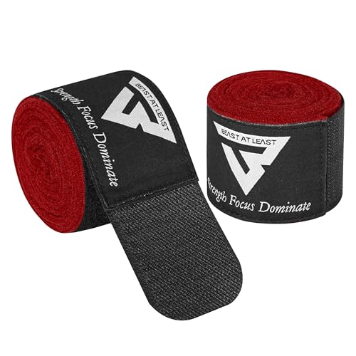 Boxing Hand Wraps, 180 Inches Inner Gloves with Thumb Loop | Elasticated Knuckle Protection for Martial Arts | Soft Under Mitts for Muay Thai, Kickboxing, MMA, Punching Bag Men Women - color: Red