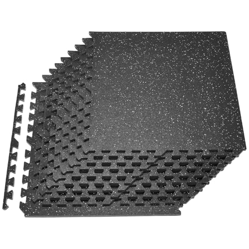 VEVOR 0.56Inch 48sq.ft 12 Tiles Gym Flooring for Home Gym, Rubber Top with High Density EVA Foam, 24 x 24In Gym Floor Exercise Equipment Mats, Interlocking Gym Mats, Puzzle Workout Mats, Black & White | Rubber Top with High Density EVA Foam, Lightweight G