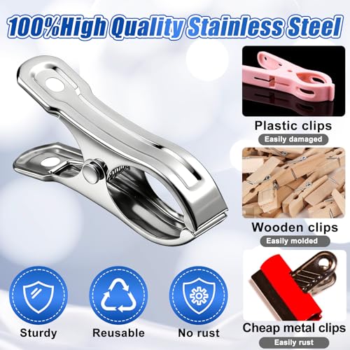 200Pcs Stainless Steel Garden Clips, Large Open Metal Clamps for Greenhouse Hoops, 2" Fix Plant Cover Shade Cloth Netting Tarp, Tight Grip Weatherproof Gardening Supplies