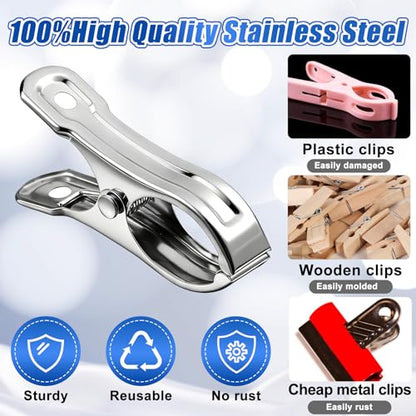 200Pcs Stainless Steel Garden Clips, Large Open Metal Clamps for Greenhouse Hoops, 2" Fix Plant Cover Shade Cloth Netting Tarp, Tight Grip Weatherproof Gardening Supplies