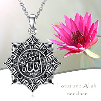 Allah Necklace 925 Sterling Silver Lotus Allah Pendant Arabic Muslim Jewelry for Women Men - style: Style-5
