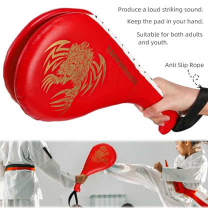Tlence 2 Pack Taekwondo Kick Pads, 15 x 7.5 x 2 inch Double Kicking Target Paddles, PU Leather Martial Arts Training Pad, TKD Strike Kickboxing Punching Sparring Equipment for Youth Adult - color: Red