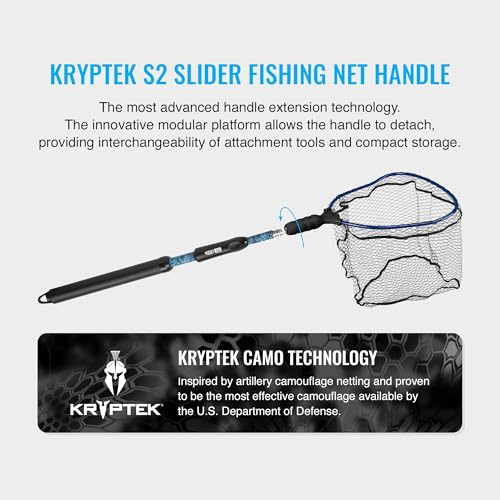 EGO S2 Kryptek Slider Fishing Net, Adjustable, Interchangeable Heads - size: Kryptek 18" to 36" Handle, 22” x 23” Hoop, style: Pvc Coated Nylon Mesh
