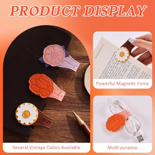 3 PCS Fruit of Spirit Magnetic Leather Bookmarks, Floral Patterns (Love Joy Peace) of Galatians, Bible-Inspired Page Markers, Double-Sided Clips, Gift for Book Lovers, Students, Book Accessories - style: Love Joy Peace