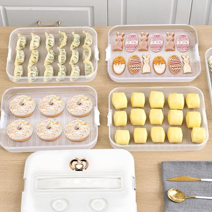 Food Storage Containers with Lids, Plastic Cookie Storage Containers Airtight, 4-Layer Stackable Food Containers Dumpling Storage Box, White - color: White