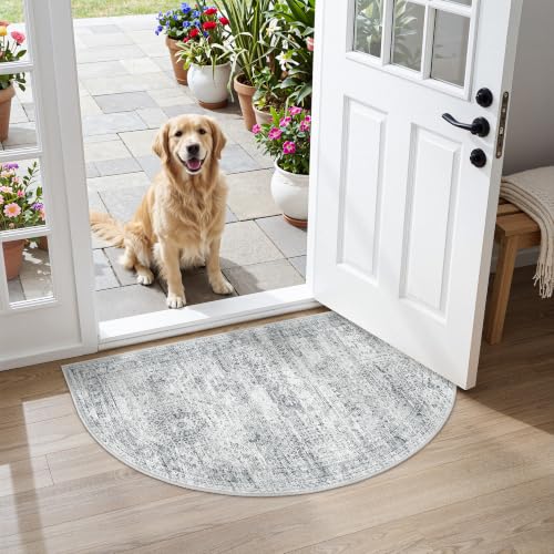 Soalmost Washable Half Circle Round Rug 2x3 Grey, Small Half Moon Rug Entry - color: Grey, size: 2' x 3' (Semicircular)