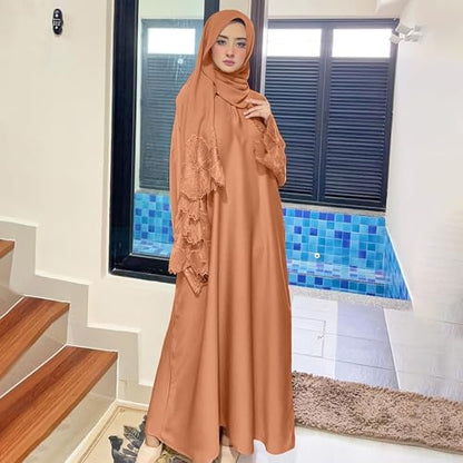 Prayer Clothes for Muslim Women Long Sleeve One-Piece Islamic Prayer Dress O Neck Slim Fit Islamic Evening Gown - color: Beige, size: XX-Large