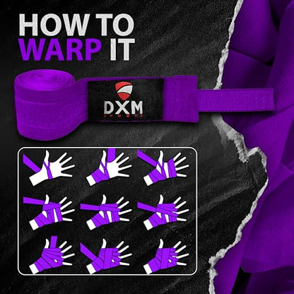 DXM SPORTS Boxing Hand Wraps Inner Gloves - 180 Inch Elasticated Thumb Loop Bandages - Kickboxing MMA Muay Thai Kickboxing Martial Arts Punching Training for Men Women - color: Purple