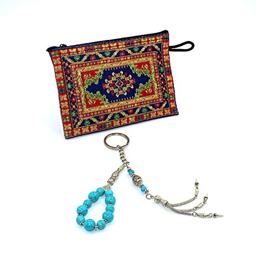 Keychain & Rosary Collection -Car Key Chain-Handbags Holder - color: (10 & 8 Mm - Synthetic Turquoise Natural Stone)