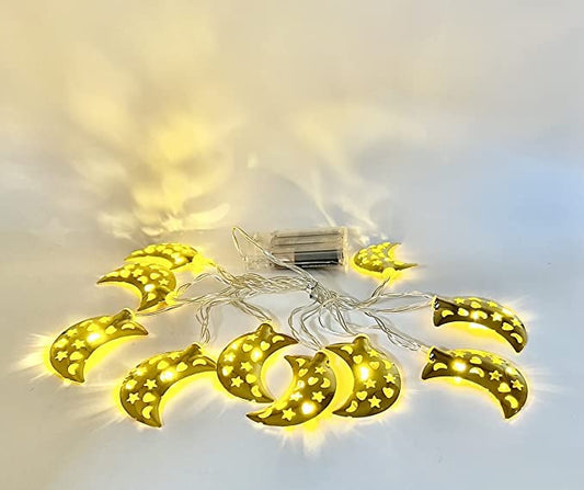 String Lights, Indoor Lights for House Warming and Ramadan Festive Decoration, LED Lights with Battery Pack Moon Star Lantern 5~6ft (Crescent_WW) 2sets for The Price of 1 - color: Crescent_WW