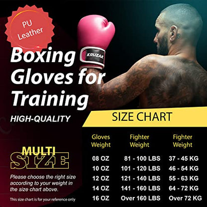 Kruzak Boxing Gloves for Men & Women, Sparring & Kickboxing Gloves, Muay Thai & MMA Gloves, 8-16 oz - color: Pink, size: 12 oz