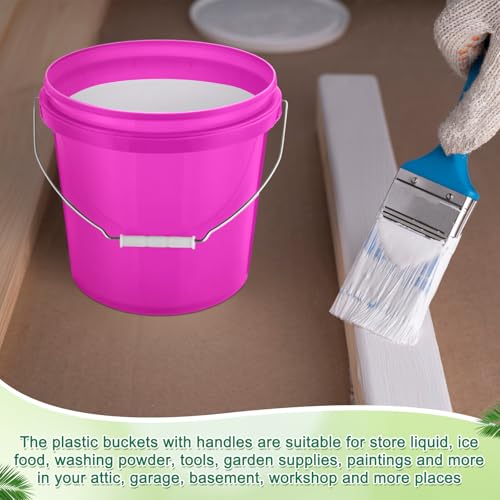 Tioncy 10 Pcs 2 Gallon Plastic Buckets with Lids and Handles,Pink | Storage Pails for Paint, Cleaning, Organizing, Durable Containers, Metal Handles, Plastic Material - color: Pink