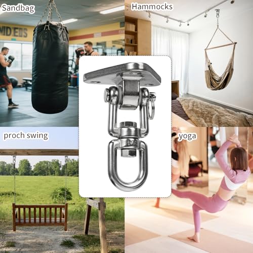 Stainless Steel Swing Hanger Heavy Duty 180°+360° Swivel Swing Hook Swing Hardware Kit for Yoga Swing Hammock Chair Porch Swing Sets Heavy Punching Bag 1500 LB Capacity - size: 3 Holes-2