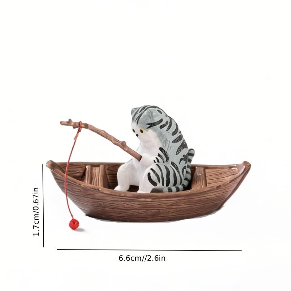 Fishing Cat Aquarium Decoration Resin Figurine, Cute Fish Tank Ornament for Cats to Watch, Mini Ocean Theme Landscape Statue, Fish Bowl Decor, Desktop Home Accessory, Aquarium Floating Tank Decoration