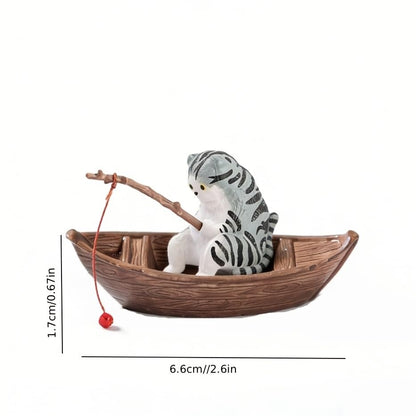 Fishing Cat Aquarium Decoration Resin Figurine, Cute Fish Tank Ornament for Cats to Watch, Mini Ocean Theme Landscape Statue, Fish Bowl Decor, Desktop Home Accessory, Aquarium Floating Tank Decoration