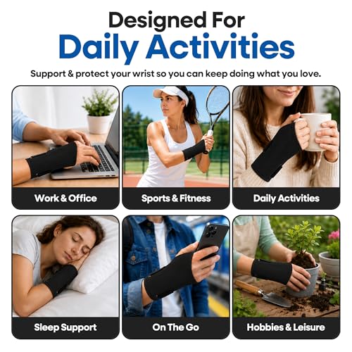 Carpal Tunnel Wrist Brace Night Support | Arm Brace Wrist Guard | Wrist Splint & Hand Brace | Carpal Tunnel Syndrome & Wrist Tendonitis Pain Relief Forearm Compression | Men Women (Right Wrist Brace) - size: Fits Most, style: Right