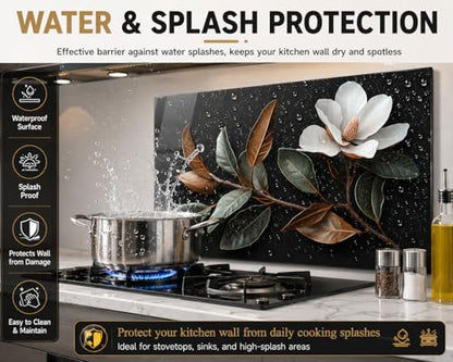 Evgosm Tempered Glass Backsplash for Kitchen, Flowers Stove Splashback, Glass Backsplash, Used for Kitchen Wall Protection and Decoration, Easy to Install and Clean. (30x18'') - size: 30"L x 18"W