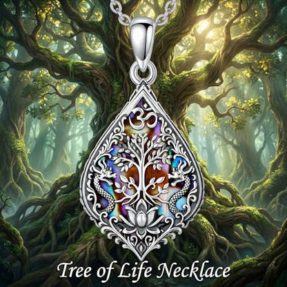 PROESS 925 Sterling Silver Hamsa/Allah Necklace Evil Eye Amulet Jewelry Gifts for Men Women - style: tree of life OM