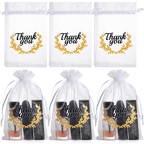 Hopttreely Small Thank You Organza Bags, Wedding Favor with Drawstring, 4X6 Jewelry Gift Bags for Party, Makeup Favor Bags (White) 100Pcs - color: White