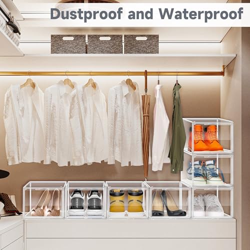 Clear Acrylic Shoe Boxes Organizer, Fits Men’s 12, Crystal Clear 1 Pack | Extra-Thick Reinforced Stackable Shoe Storage with Magnetic Door, Foldable Dust-Proof Display Cases for Closet & Entryway - size: Medium