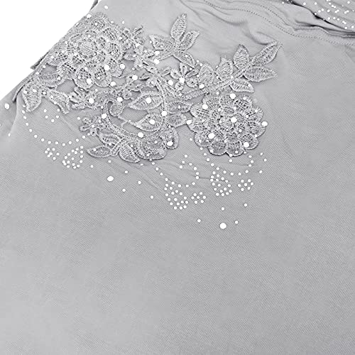 Women Soft One Piece Hijab Long Muslim Turban Islamic Full Head Scarf - color: Grey/Flower