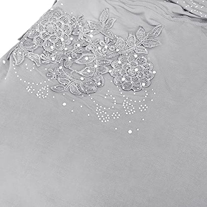 Women Soft One Piece Hijab Long Muslim Turban Islamic Full Head Scarf - color: Grey/Flower