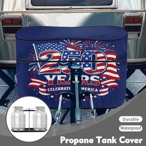 Howilath Celebrating Ameria 30Lb Dual Propane Tank Cover Heavy Duty 250Th Anniversary Gas Cylinder Cover All Weather Protection Trailer Accessories - color: 250Th Anniversary Celebrating Ameria, size: Medium(Double 30LB)