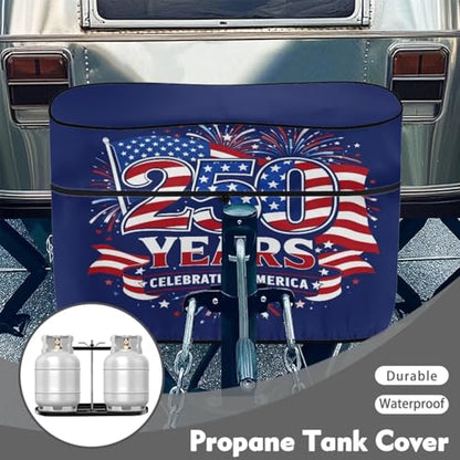 Howilath Celebrating Ameria 30Lb Dual Propane Tank Cover Heavy Duty 250Th Anniversary Gas Cylinder Cover All Weather Protection Trailer Accessories - color: 250Th Anniversary Celebrating Ameria, size: Medium(Double 30LB)