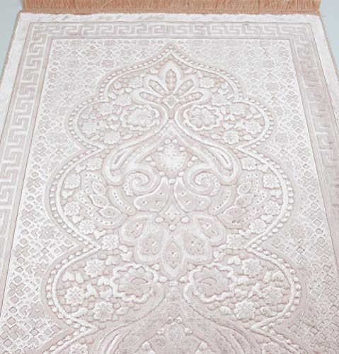 Modefa Luxury Velvet Prayer Rug with Prayer Beads | Soft Elegant Muslim Turkish Janamaz Sajada Carpet for Men and Women | Plain Solid Prayer Mat Ramadan Eid Gift - Paisley (Blush Pink) - color: Blush Pink