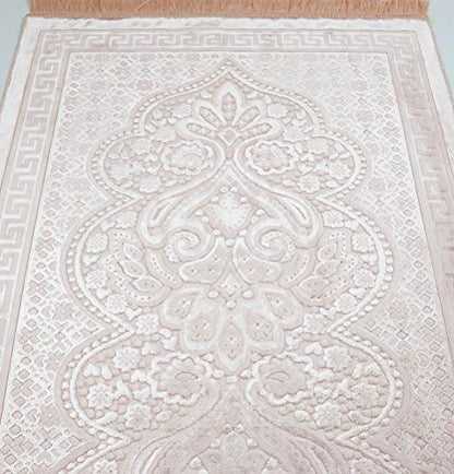 Modefa Luxury Velvet Prayer Rug with Prayer Beads | Soft Elegant Muslim Turkish Janamaz Sajada Carpet for Men and Women | Plain Solid Prayer Mat Ramadan Eid Gift - Paisley (Blush Pink) - color: Blush Pink