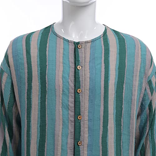 IDOPIP Men's Muslim Thobe Long Sleeve Striped Robe Gown Arab Islamic Kaftan Abayas Dress Middle East Dubai Ramadan Clothing - color: Green, size: Large