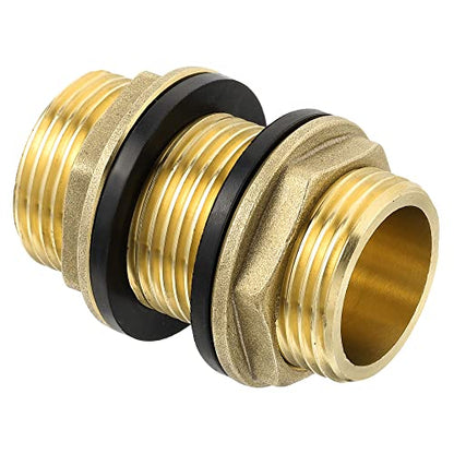 M METERXITY Bulkhead Fitting - Water Tank Connector, Brass Threaded Fitting Adapter with 2 Rubber Gasket, Apply to Outdoor/Garden/Pools(G1 Male) - size: G1