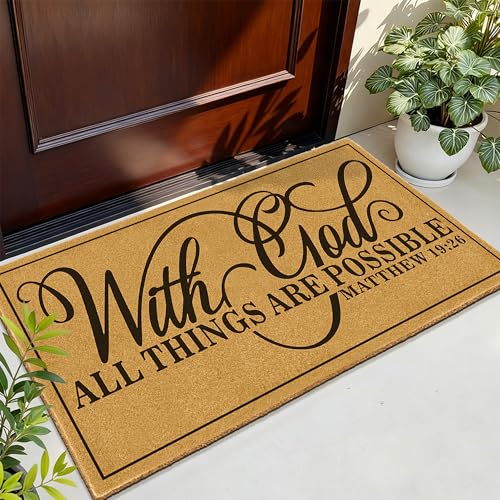 Coir Mat for Outside Entrance Christian Welcome Mats for Front Door 17"x30" - color: With God