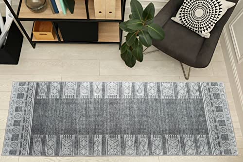 RugOver Machine Washable Area Rug, Pet-Friendly and Non-Slip Indoor Carpet for Kitchen, Bathroom, Living Room, Home Floor Decoration(Charcoal/White, 2'6" x 6'6") - color: 1169, size: 2'6" x 6'6"